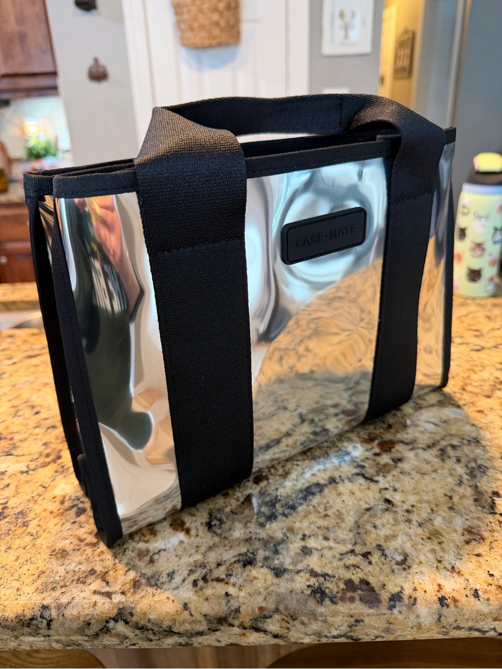 Brand New Case-Mate Metallic Chrome Silver Tote Bag with Black Straps Small